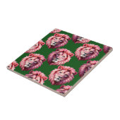 Rosa Löwenkopf-Tiermuster-Design Grün Fliese (Seite)