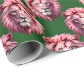 Rosa Löwenkopf-Tiermuster-Design Grün Geschenkpapier (Rolleneckpunkt)