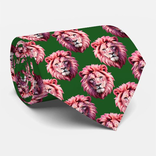 Rosa Löwenkopf-Tiermuster-Design Grün Krawatte