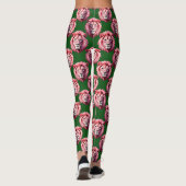 Rosa Löwenkopf-Tiermuster-Design Grün Leggings (Rückseite)