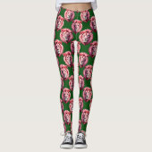Rosa Löwenkopf-Tiermuster-Design Grün Leggings (Vorderseite)