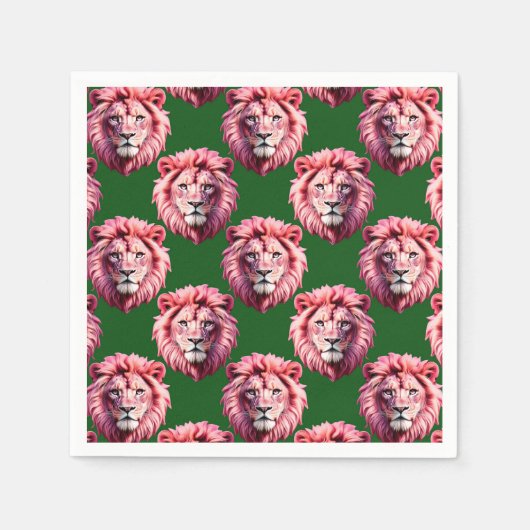 Rosa Löwenkopf-Tiermuster-Design Grün Serviette (Vorderseite)