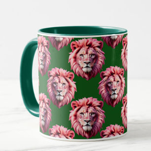 Rosa Löwenkopf-Tiermuster-Design Grün Tasse