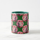 Rosa Löwenkopf-Tiermuster-Design Grün Tasse (Zentrum)