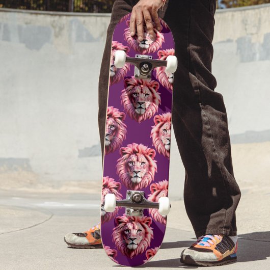 Rosa Löwenkopf-Tiermuster-Design Lila Skateboard