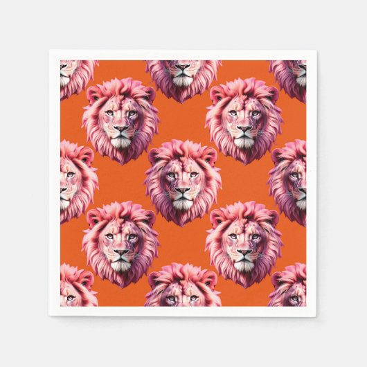 Rosa Löwenkopf-Tiermuster-Design Orange Serviette (Vorderseite)