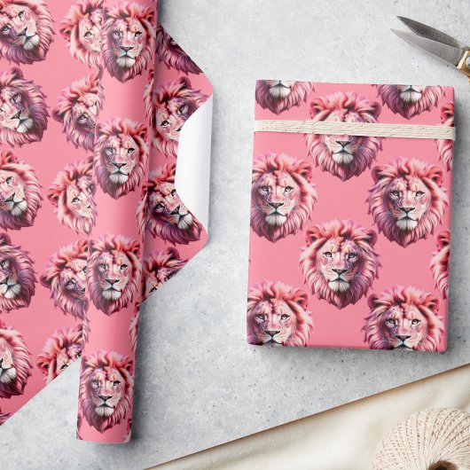 Rosa Löwenkopf-Tiermuster-Design Rosa Geschenkpapier