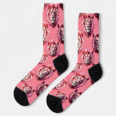 Rosa Löwenkopf-Tiermuster-Design Rosa Socken (Linkes Detail)