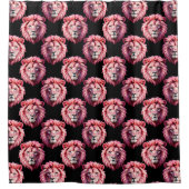 Rosa Löwenkopf-Tiermuster-Design - Schwarz Duschvorhang (Vorderseite)