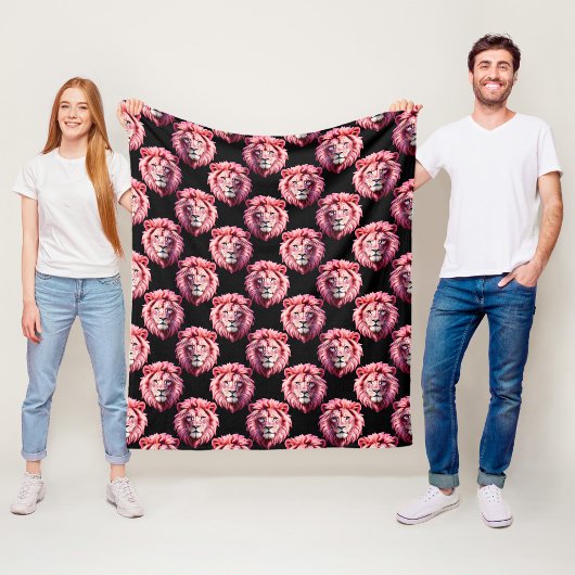 Rosa Löwenkopf-Tiermuster-Design - Schwarz Fleecedecke