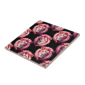 Rosa Löwenkopf-Tiermuster-Design - Schwarz Fliese (Seite)