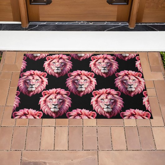 Rosa Löwenkopf-Tiermuster-Design - Schwarz  Fußmatte