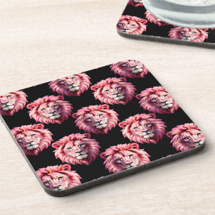 Rosa Löwenkopf-Tiermuster-Design - Schwarz Getränkeuntersetzer