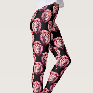 Rosa Löwenkopf-Tiermuster-Design - Schwarz Leggings