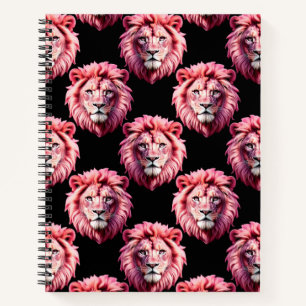 Rosa Löwenkopf-Tiermuster-Design - Schwarz Notizblock