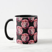 Rosa Löwenkopf-Tiermuster-Design - Schwarz Tasse (Links)