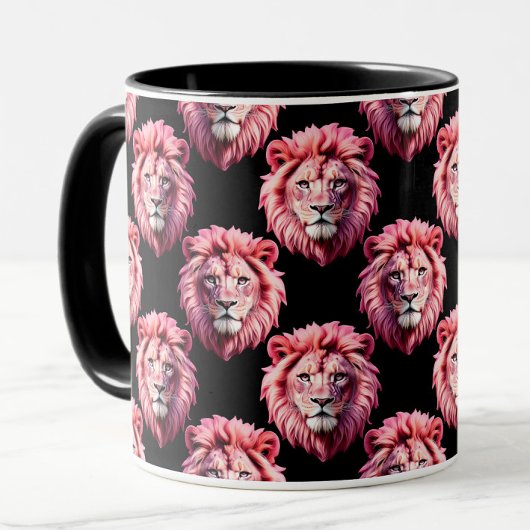 Rosa Löwenkopf-Tiermuster-Design - Schwarz Tasse