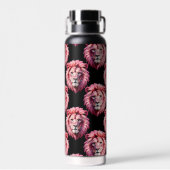 Rosa Löwenkopf-Tiermuster-Design - Schwarz  Trinkflasche (Rückseite)