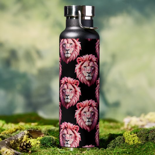 Rosa Löwenkopf-Tiermuster-Design - Schwarz  Trinkflasche