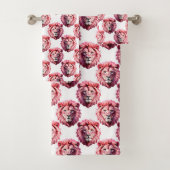 Rosa Löwenkopf-Tiermuster-Design Weiß Badhandtuch Set (Insitu)