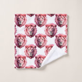 Rosa Löwenkopf-Tiermuster-Design Weiß Badhandtuch Set (Waschlappen)