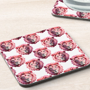 Rosa Löwenkopf-Tiermuster-Design Weiß Getränkeuntersetzer
