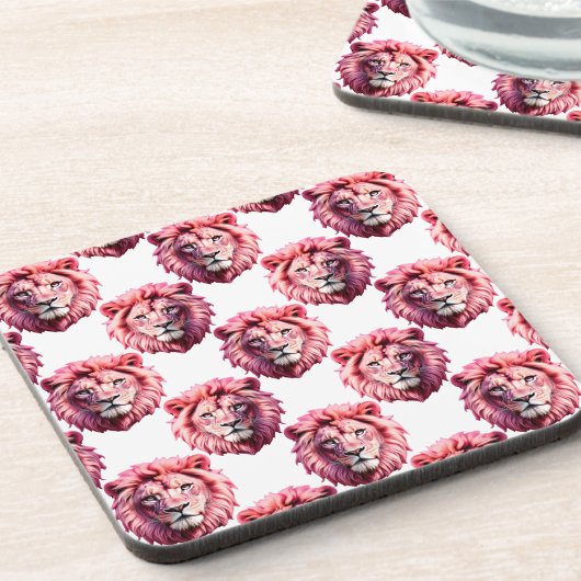 Rosa Löwenkopf-Tiermuster-Design Weiß Getränkeuntersetzer