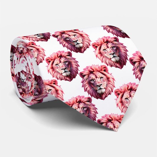 Rosa Löwenkopf Tiermuster Design Weiß  Krawatte