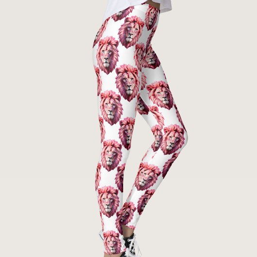 Rosa Löwenkopf-Tiermuster-Design Weiß Leggings
