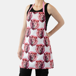 Rosa Löwenkopf-Tiermuster-Design Weiß Schürze