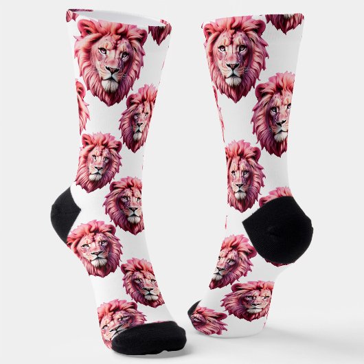 Rosa Löwenkopf-Tiermuster-Design Weiß Socken