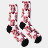 Rosa Löwenkopf-Tiermuster-Design Weiß Socken (Rechts)