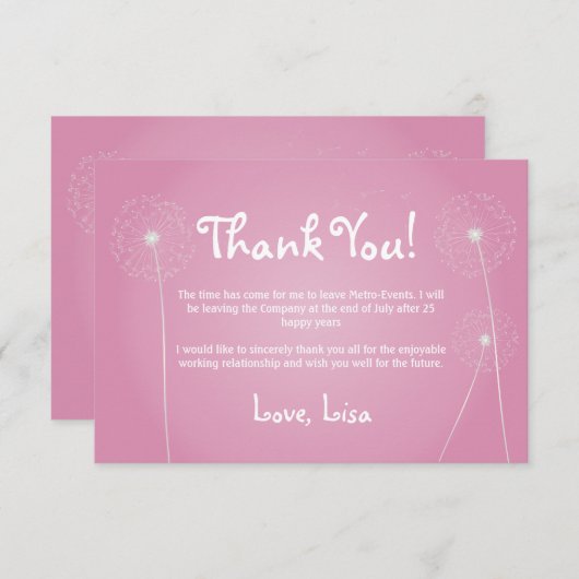 Rosa Löwenzahn, danke Karten (Vorne/Hinten)