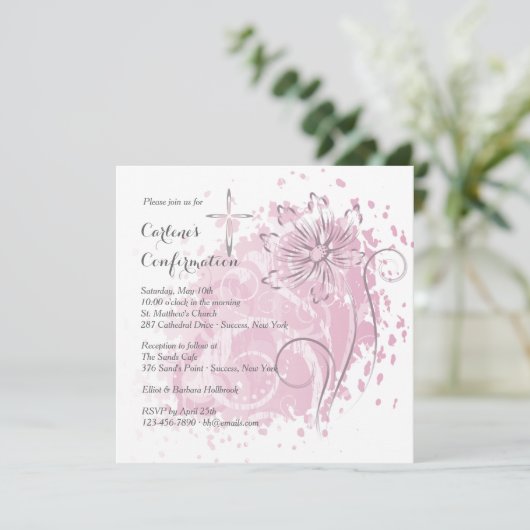 Rosa Löwenzahn-Einladung Einladung (Stehend Vorderseite)