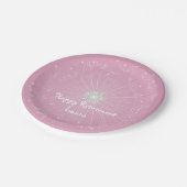 Rosa Löwenzahn-Ruhestands-Party-Teller Pappteller (Schrägansicht)
