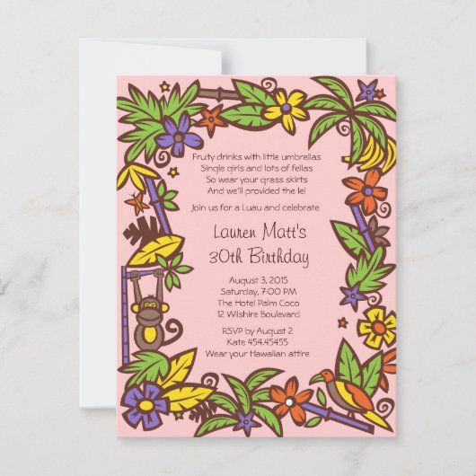 Rosa Luau Party Einladung (Vorderseite)