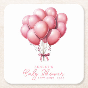 Rosa Luftballons Aquarell Mädchen Babyparty Rechteckiger Pappuntersetzer