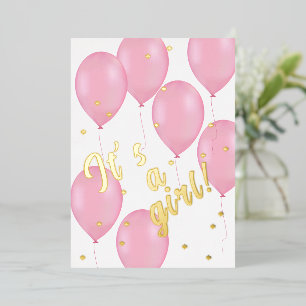 Rosa Luftballons Baby Shower Folien-Einladung Folieneinladung