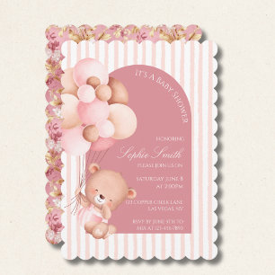 Rosa Luftballons, gestreifte Baby Shower Scalloped Einladung