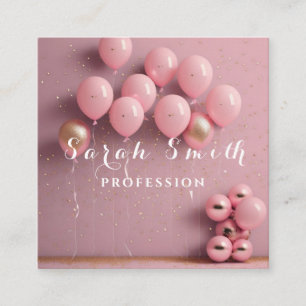 Rosa Luftballons Glitter Gold Event Hochzeit Feier Quadratische Visitenkarte