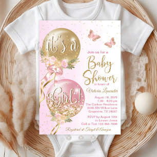 Rosa Luftballons Schmetterling Baby Shower Einladung