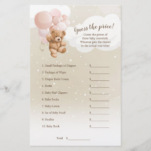 Rosa Luftballons Teddybär Rate den Preis Spiel Flyer