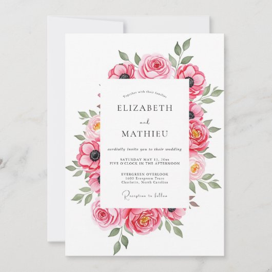 Rosa luftige Frühlingshochzeit Einladung (Vorderseite)