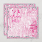 Rosa Lüster & Diamanten 18. Geburtstag Einladung (Vorne/Hinten)