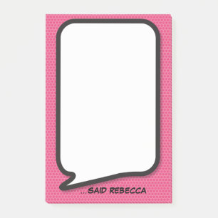 Rosa lustige personalisierte Sprechblase im Comic- Post-it Klebezettel