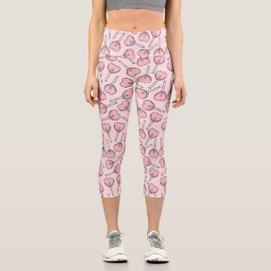 Rosa Lutscher, Herz-Lutscher, Lutscher-Muster Capri Leggings