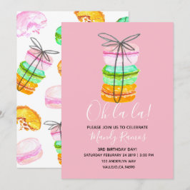 Rosa-Macaron-Geburtstagsfeier Einladung