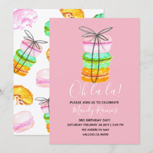 Rosa-Macaron-Geburtstagsfeier Einladung