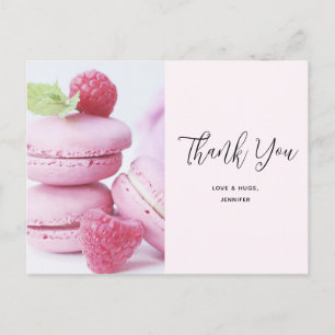 Rosa Macarons und rote Himbeeren Danke Postkarte