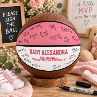 Rosa Mädchen Baby Shower Autogramme zuerst Basketball